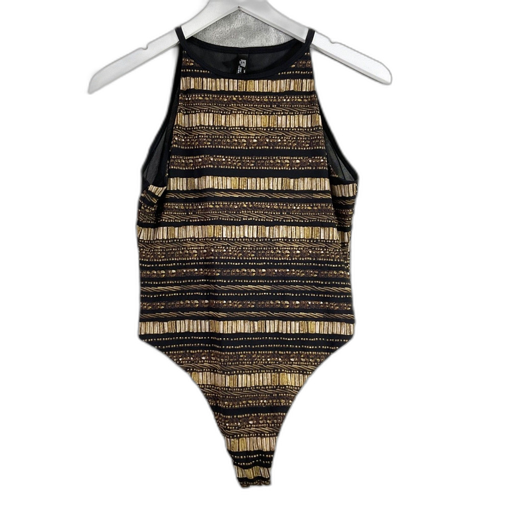 Victoria Sport High Neck sheer back 1 piece snap thong bodysuit size S